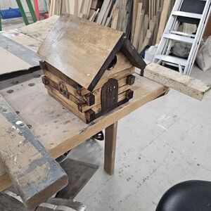 Rustic Wooden Log Cabin With Hinges To Clean Out Birdhouse